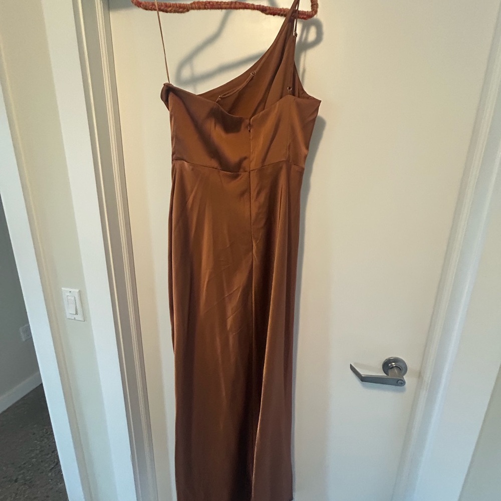 Birdy Grey One Shoulder Backless Rust Gown - adjustable straps - Picture 3 of 8